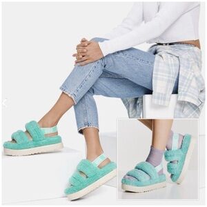 Ugg Oh Fluffita Flatform Double Strap Slipper Sandal NIB in Color Tide Pool SZ 8